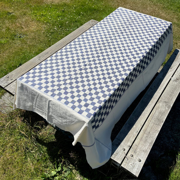 Single Ikat Blue Check Tablecloth