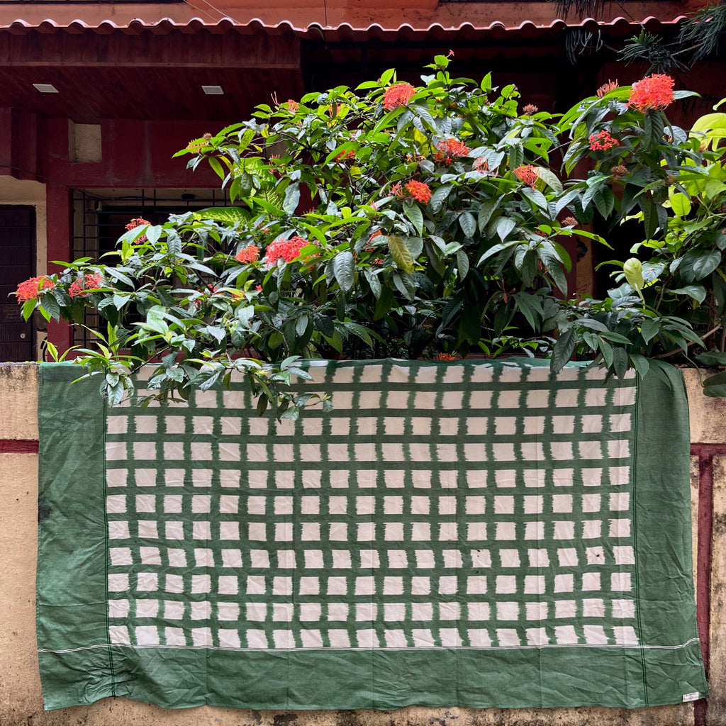 Single Ikat Green Grid Tablecloth