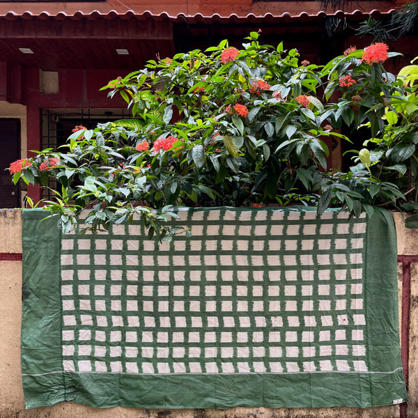 Single Ikat Green Grid Tablecloth