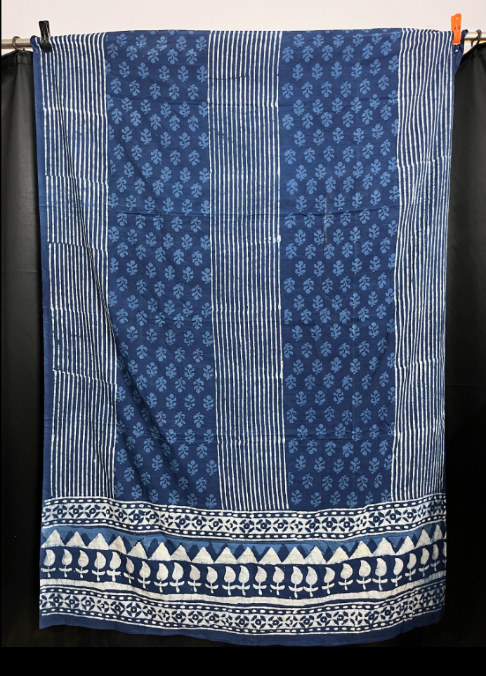 Indigo Floral Pinstripe Block Print Sarong
