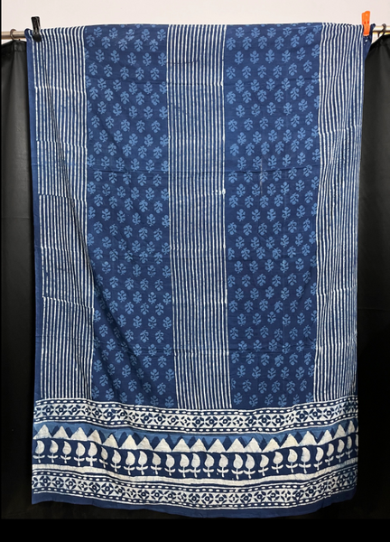 Indigo Floral Pinstripe Block Print Sarong